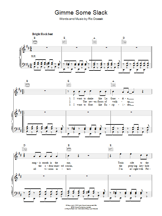 The Cars Gimme Some Slack sheet music notes and chords. Download Printable PDF.