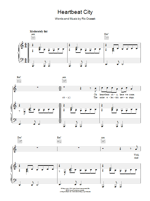 The Cars Heartbeat City sheet music notes and chords. Download Printable PDF.