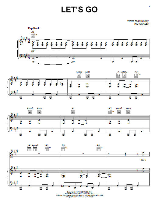 The Cars Let's Go sheet music notes and chords. Download Printable PDF.