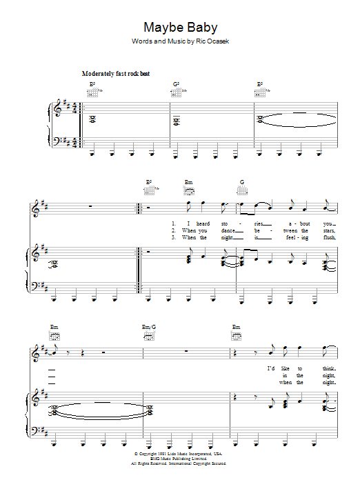 The Cars Maybe Baby sheet music notes and chords. Download Printable PDF.