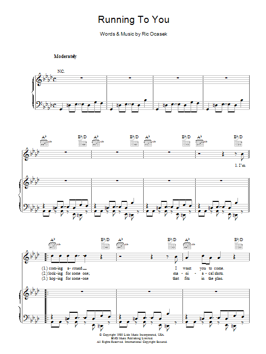 The Cars Running To You sheet music notes and chords. Download Printable PDF.