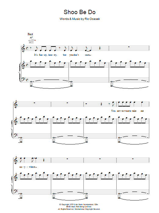 The Cars Shoo Be Do sheet music notes and chords. Download Printable PDF.