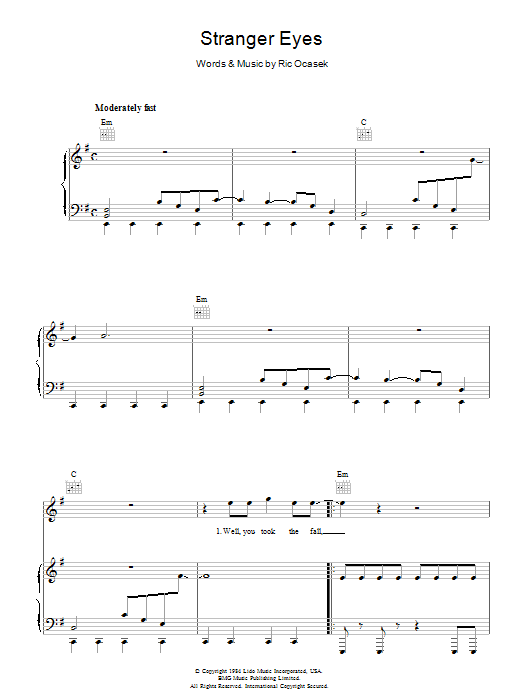 The Cars Stranger Eyes sheet music notes and chords. Download Printable PDF.