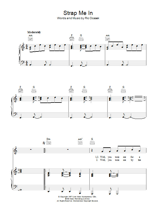 The Cars Strap Me In sheet music notes and chords. Download Printable PDF.