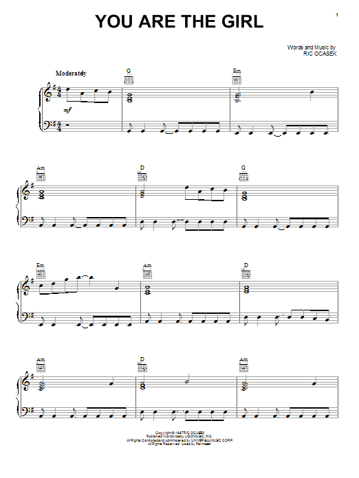 Learn to play The Cars You Are The Girl sheet music for Guitar Tab in minutes. Price: 7.8900$ The Cars You Are The Girl sheet music notes and chords arranged for Guitar Tab
