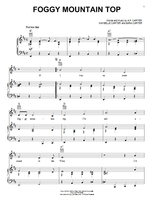 The Carter Family Foggy Mountain Top sheet music notes and chords arranged for Lead Sheet / Fake Book