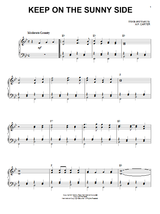 sheet music for in minutes. Price: $ The Carter Family Keep On The Sunny Side sheet music notes and chords. Download Printable PDF.