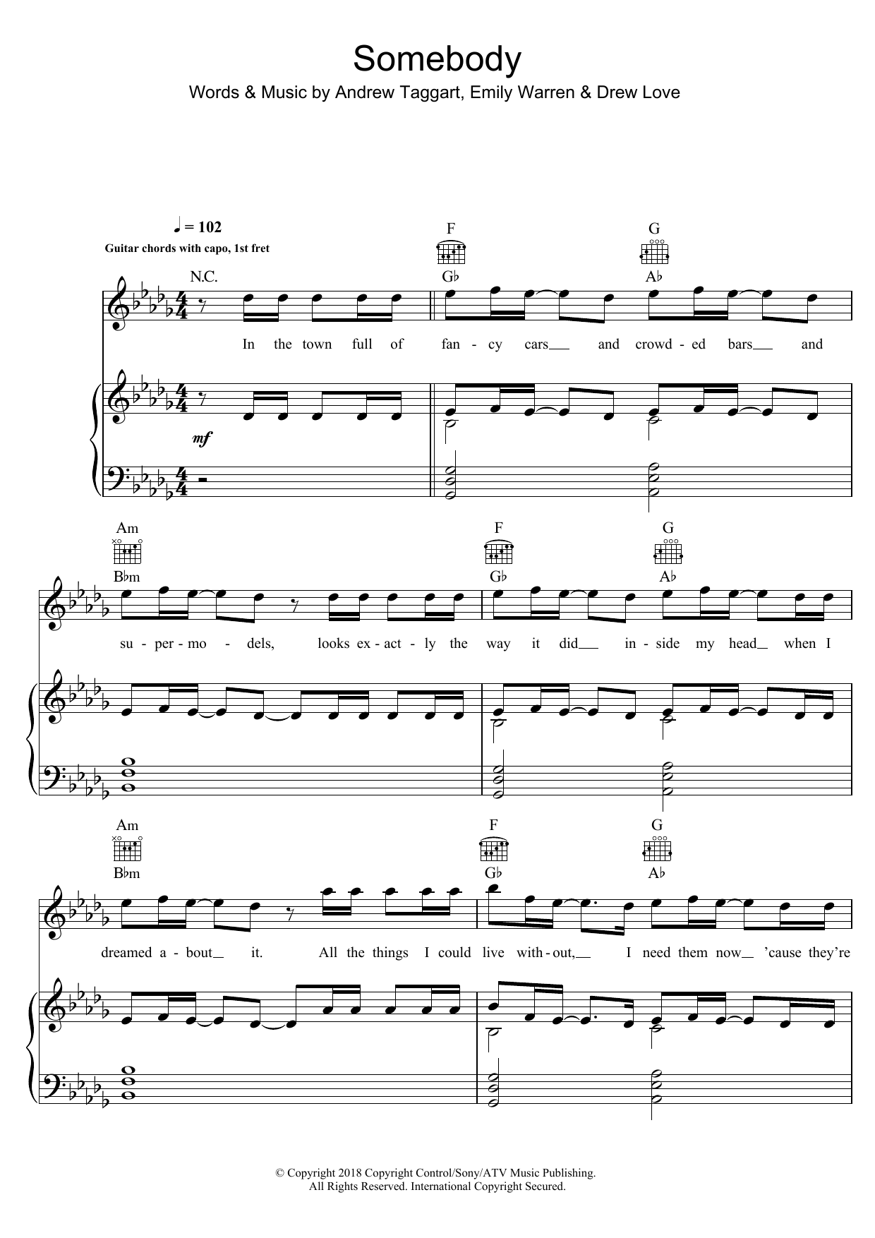 The Chainsmokers Somebody sheet music notes and chords. Download Printable PDF.