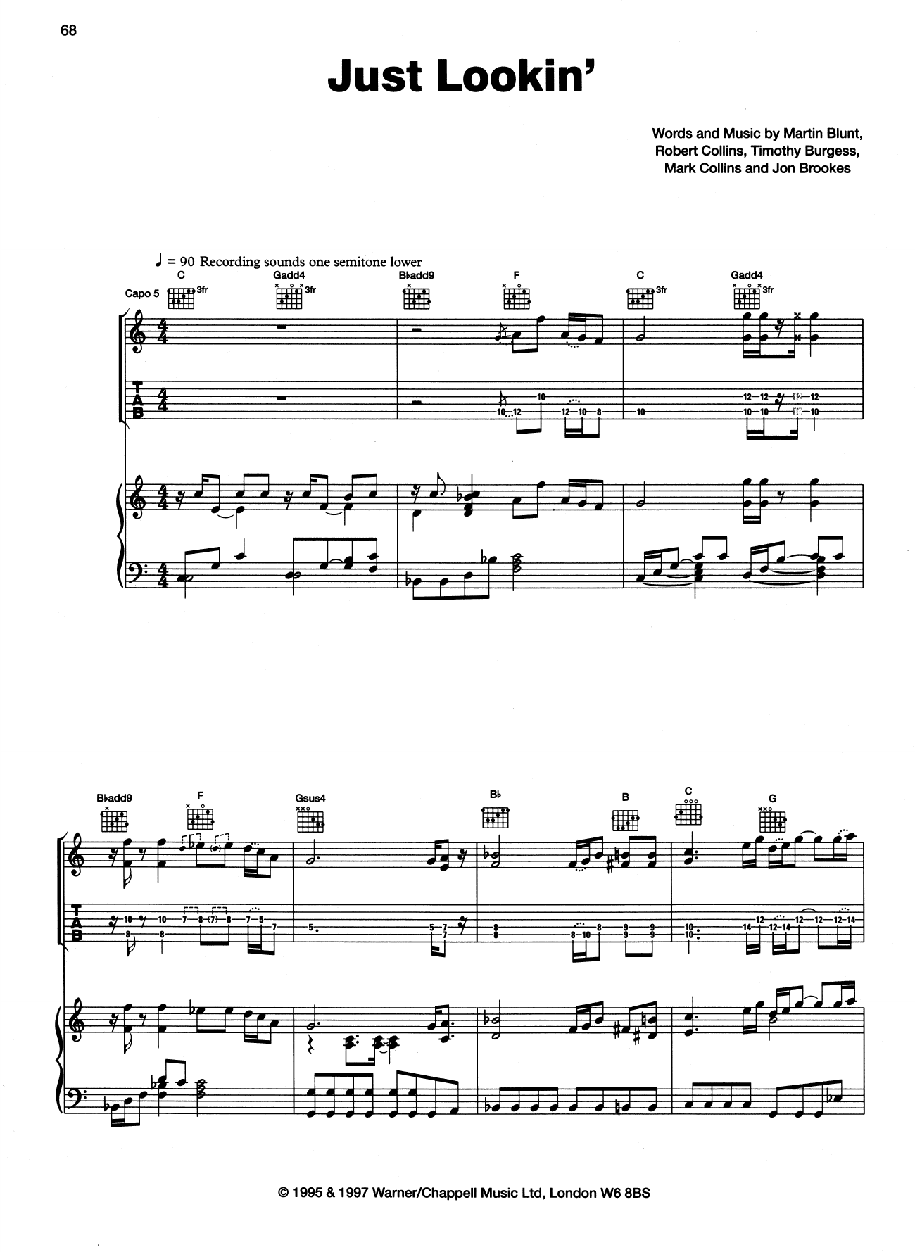 The Charlatans Just Lookin' sheet music notes and chords. Download Printable PDF.