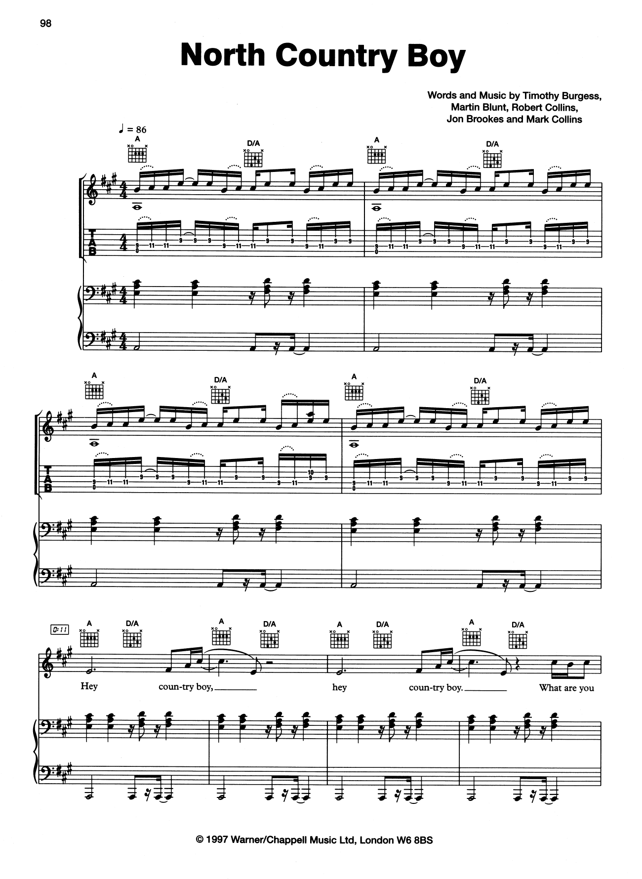 Learn to play The Charlatans North Country Boy sheet music for Piano, Vocal & Guitar (Right-Hand Melody) in minutes. The Charlatans North Country Boy sheet music notes and chords. Download Printable PDF.