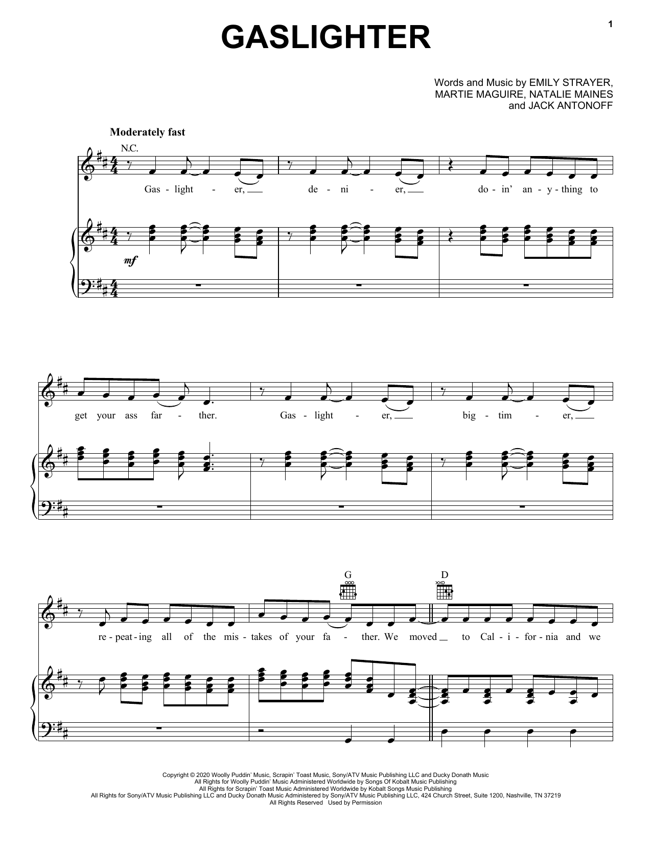 Learn to play Dixie Chicks Gaslighter sheet music for Piano, Vocal & Guitar Chords (Right-Hand Melody) in minutes. Price: 6.9900$ Dixie Chicks Gaslighter sheet music notes and chords arranged for Piano, Vocal & Guitar Chords (Right-Hand Melody)