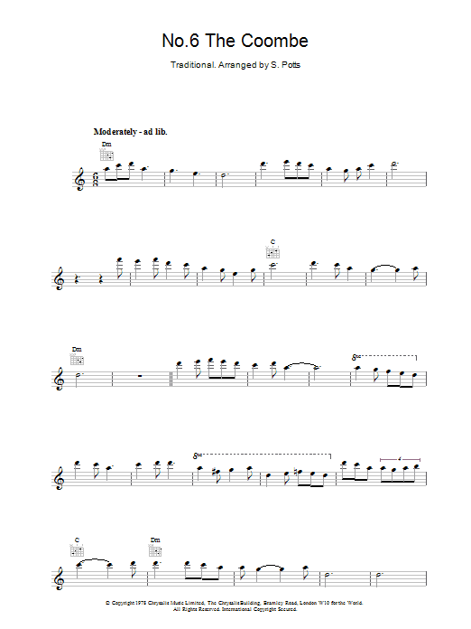 The Chieftains No.6 The Coombe sheet music notes and chords. Download Printable PDF.