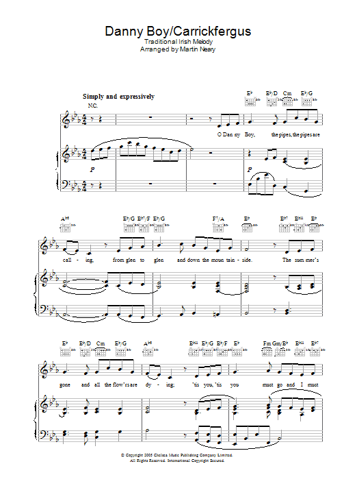 The Choirboys Danny Boy/Carrickfergus sheet music notes and chords. Download Printable PDF.