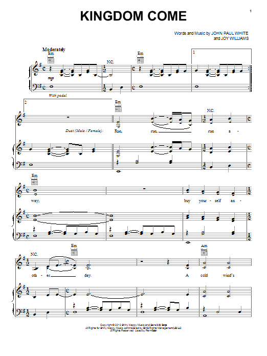 The Civil Wars Kingdom Come sheet music notes and chords. Download Printable PDF.