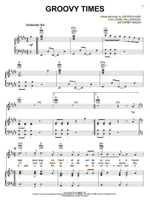 The Clash Groovy Times sheet music notes and chords. Download Printable PDF.