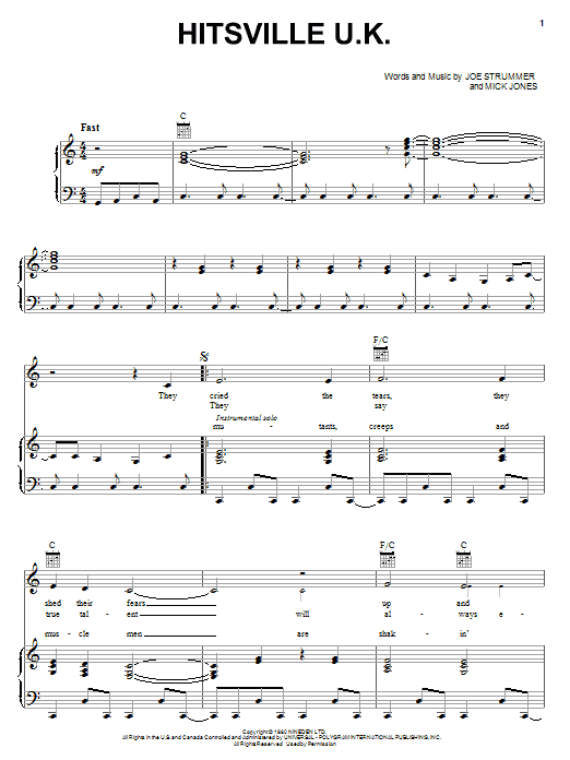 The Clash Hitsville U.K. sheet music notes and chords. Download Printable PDF.