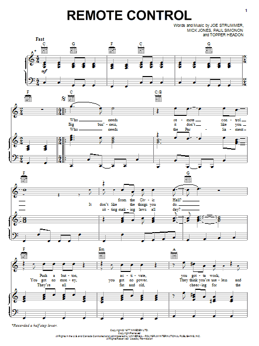 The Clash Remote Control sheet music notes and chords. Download Printable PDF.