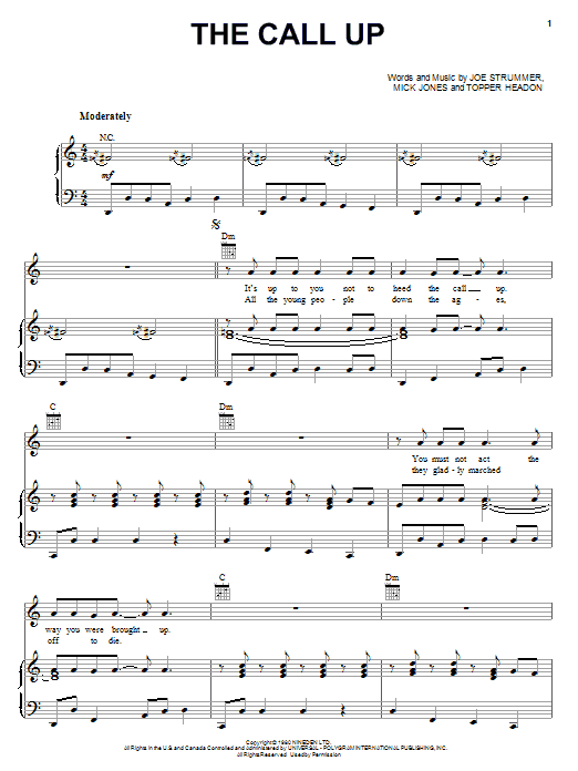 The Clash The Call Up sheet music notes and chords. Download Printable PDF.