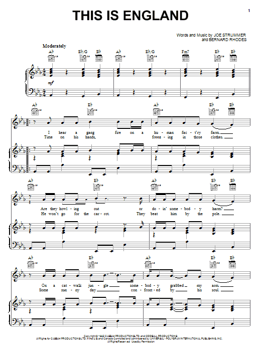 The Clash This Is England sheet music notes and chords. Download Printable PDF.