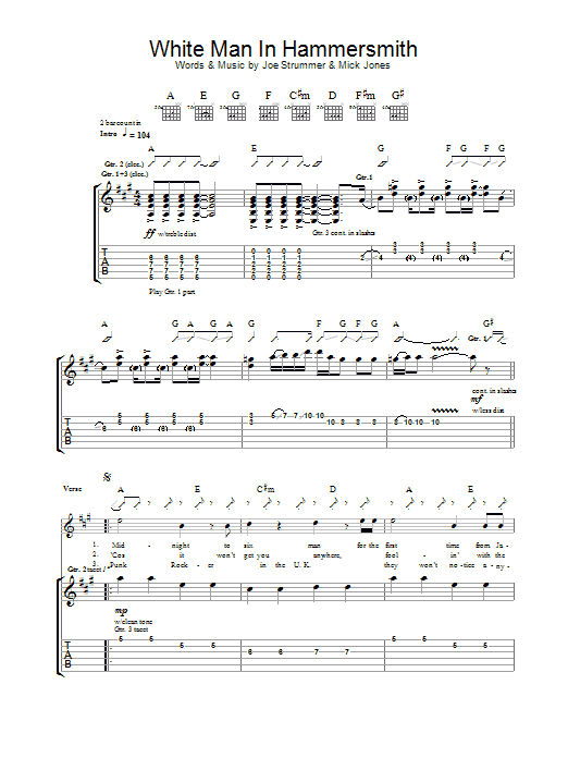 Learn to play The Clash White Man In Hammersmith Palais sheet music for Guitar Chords/Lyrics in minutes. The Clash White Man In Hammersmith Palais sheet music notes and chords. Download Printable PDF.