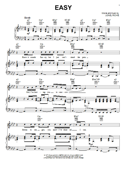 Commodores Easy sheet music notes and chords. Download Printable PDF.
