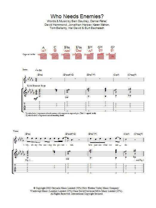 Learn to play The Cooper Temple Clause Who Needs Enemies? sheet music for Guitar Tab in minutes. The Cooper Temple Clause Who Needs Enemies? sheet music notes and chords