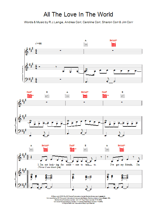 Learn to play The Corrs All The Love In The World sheet music for Piano, Vocal & Guitar in minutes. The Corrs All The Love In The World sheet music notes and chords