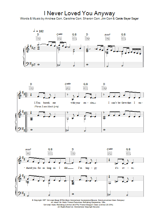 Learn to play The Corrs I Never Loved You Anyway sheet music for Keyboard (Abridged) in minutes. The Corrs I Never Loved You Anyway sheet music notes and chords