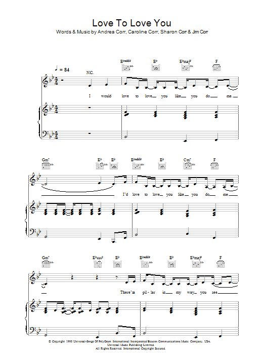 Learn to play The Corrs Love To Love You sheet music for Piano, Vocal & Guitar in minutes. The Corrs Love To Love You sheet music notes and chords. Download Printable PDF.