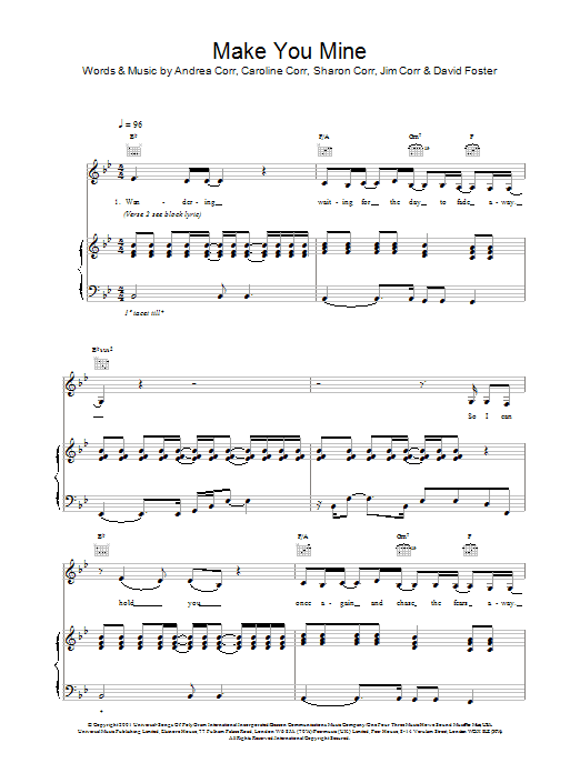 The Corrs Make You Mine sheet music notes and chords. Download Printable PDF.
