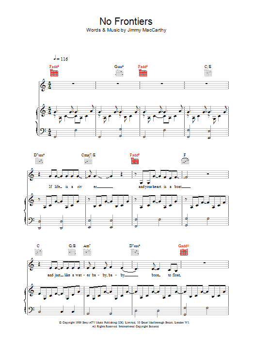 Learn to play The Corrs No Frontiers sheet music for Piano, Vocal & Guitar in minutes. The Corrs No Frontiers sheet music notes and chords. Download Printable PDF.