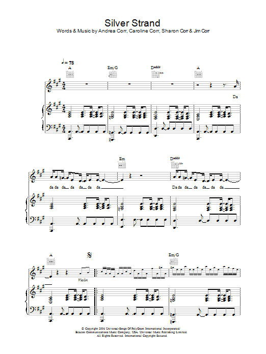 Learn to play The Corrs Silver Strand sheet music for Piano, Vocal & Guitar in minutes. The Corrs Silver Strand sheet music notes and chords. Download Printable PDF.