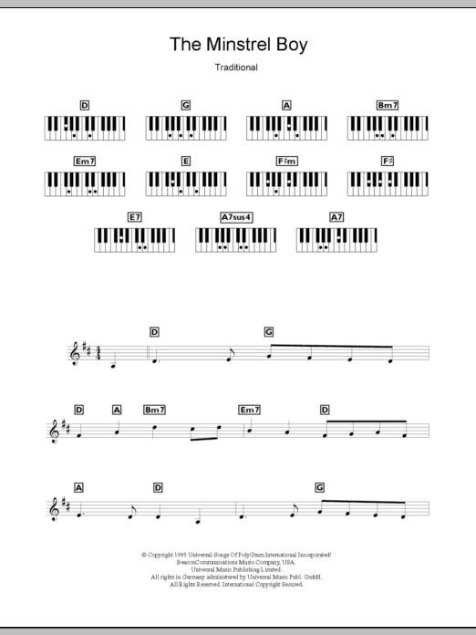 Learn to play The Corrs The Minstrel Boy sheet music for Piano, Vocal & Guitar (Right-Hand Melody) in minutes. The Corrs The Minstrel Boy sheet music notes and chords