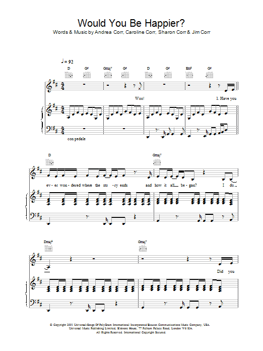 The Corrs Would You Be Happier? sheet music notes and chords. Download Printable PDF.