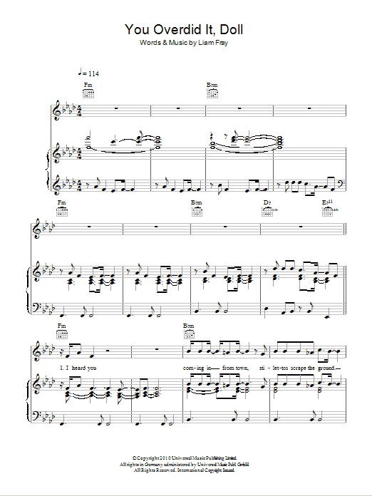 Learn to play The Courteeners You Overdid It Doll sheet music for Guitar Chords/Lyrics in minutes. The Courteeners You Overdid It Doll sheet music notes and chords. Download Printable PDF.