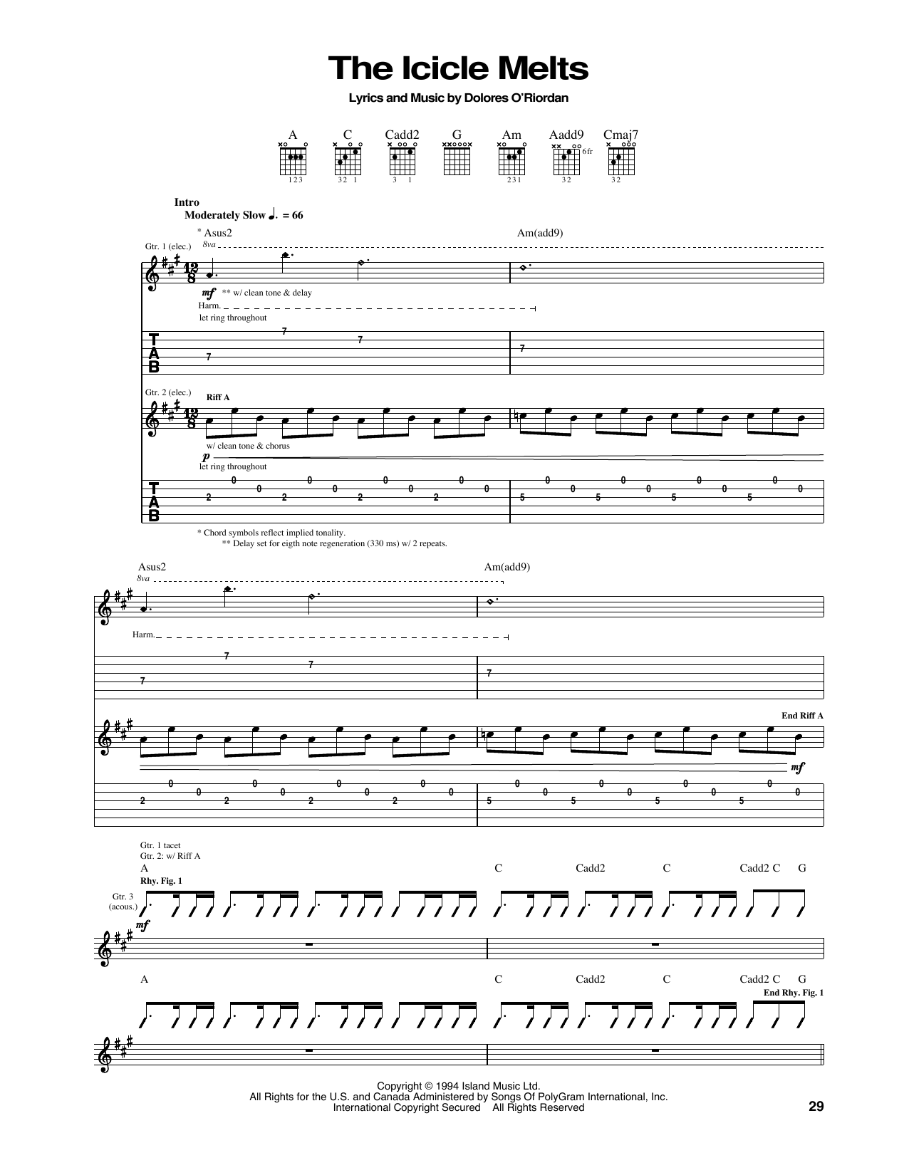 The Cranberries The Icicle Melts sheet music notes and chords. Download Printable PDF.