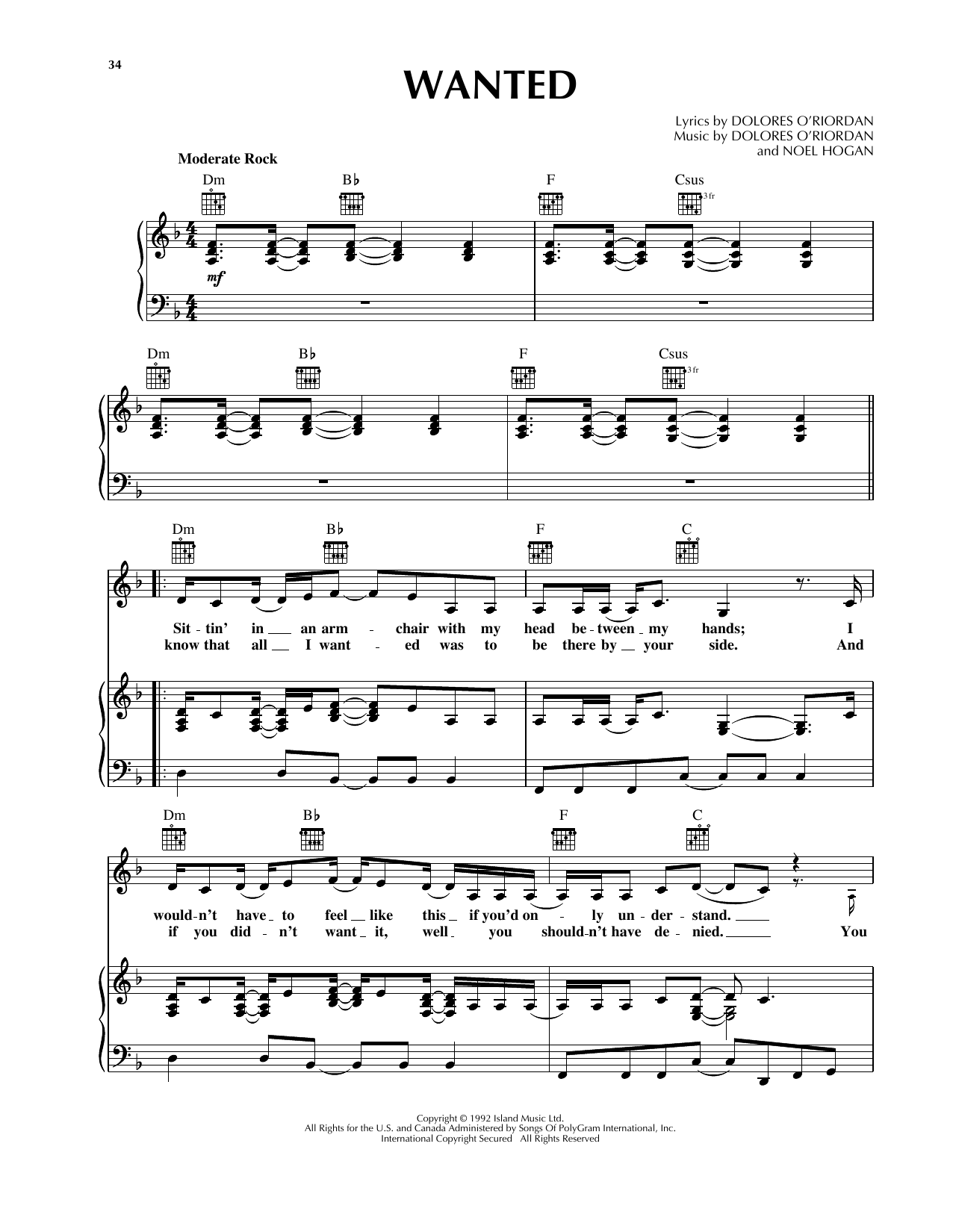 Learn to play The Cranberries Wanted sheet music for Guitar Chords/Lyrics in minutes. The Cranberries Wanted sheet music notes and chords. Download Printable PDF.