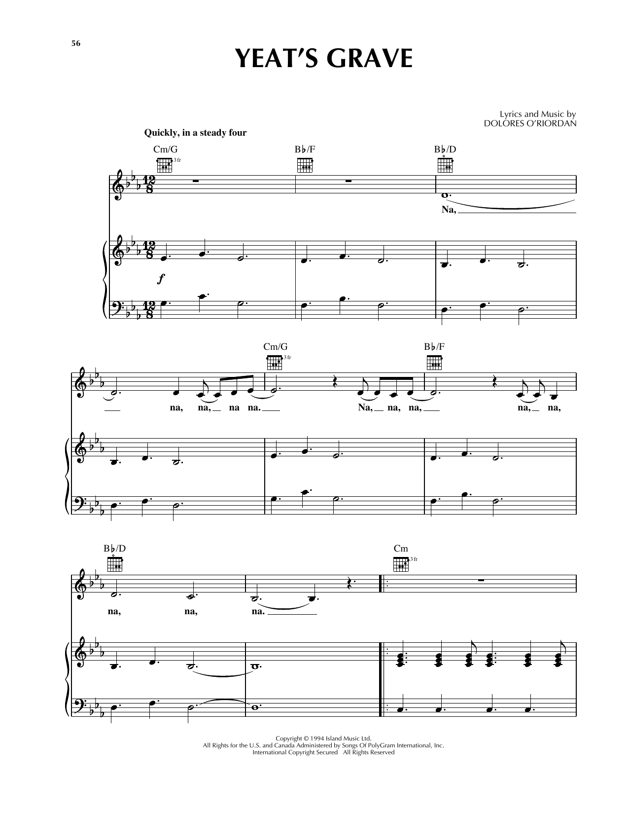 The Cranberries Yeat's Grave sheet music notes and chords. Download Printable PDF.