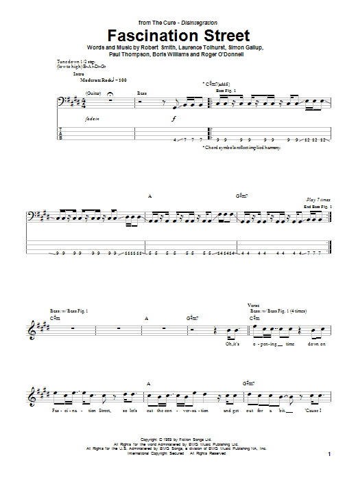 The Cure Fascination Street sheet music notes and chords. Download Printable PDF.