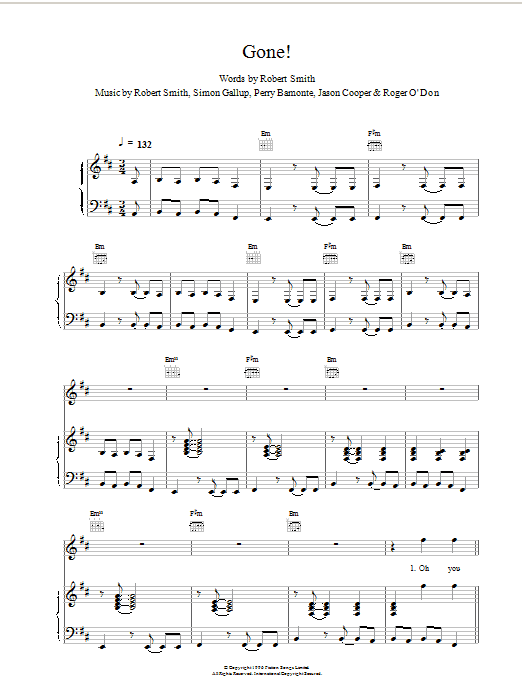 The Cure Gone! sheet music notes and chords. Download Printable PDF.