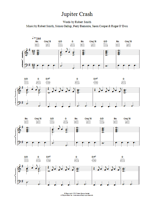 The Cure Jupiter Crash sheet music notes and chords. Download Printable PDF.