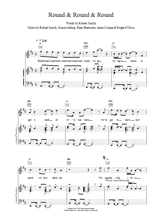 The Cure Round & Round & Round sheet music notes and chords. Download Printable PDF.