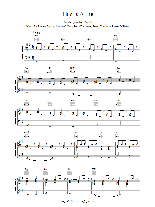 Learn to play The Cure This Is A Lie sheet music for Piano, Vocal & Guitar (Right-Hand Melody) in minutes. The Cure This Is A Lie sheet music notes and chords