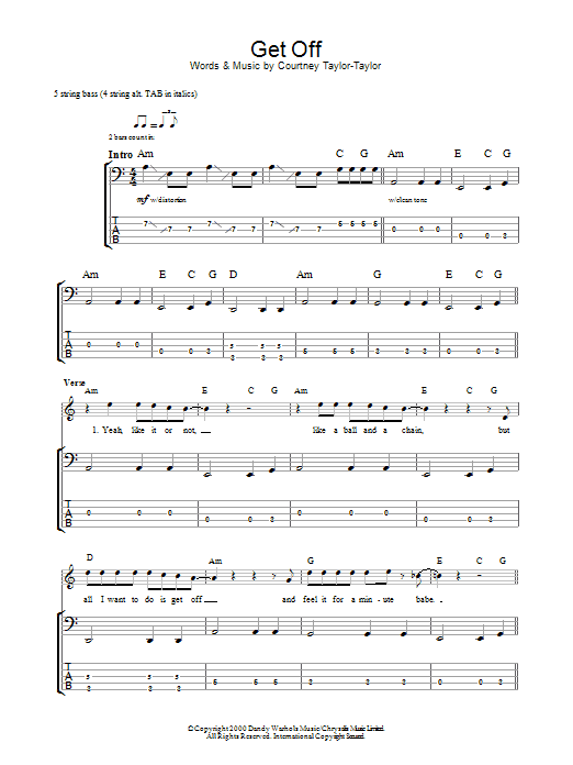 The Dandy Warhols Get Off sheet music notes and chords. Download Printable PDF.