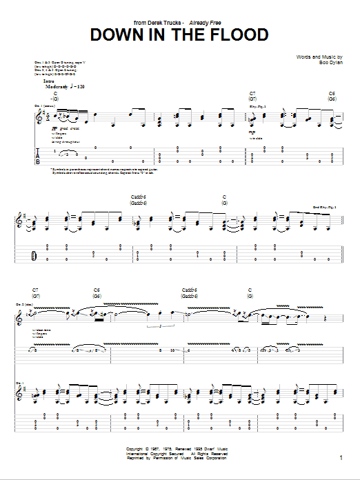 Learn to play The Derek Trucks Band Down In The Flood sheet music for Guitar Tab in minutes. Price: 7.8900$ The Derek Trucks Band Down In The Flood sheet music notes and chords arranged for Guitar Tab