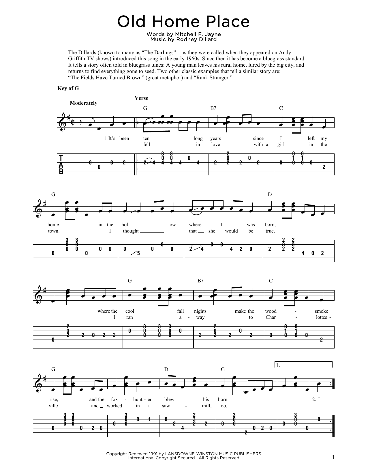 The Dillards Old Home Place (arr. Fred Sokolow) sheet music notes and chords. Download Printable PDF.