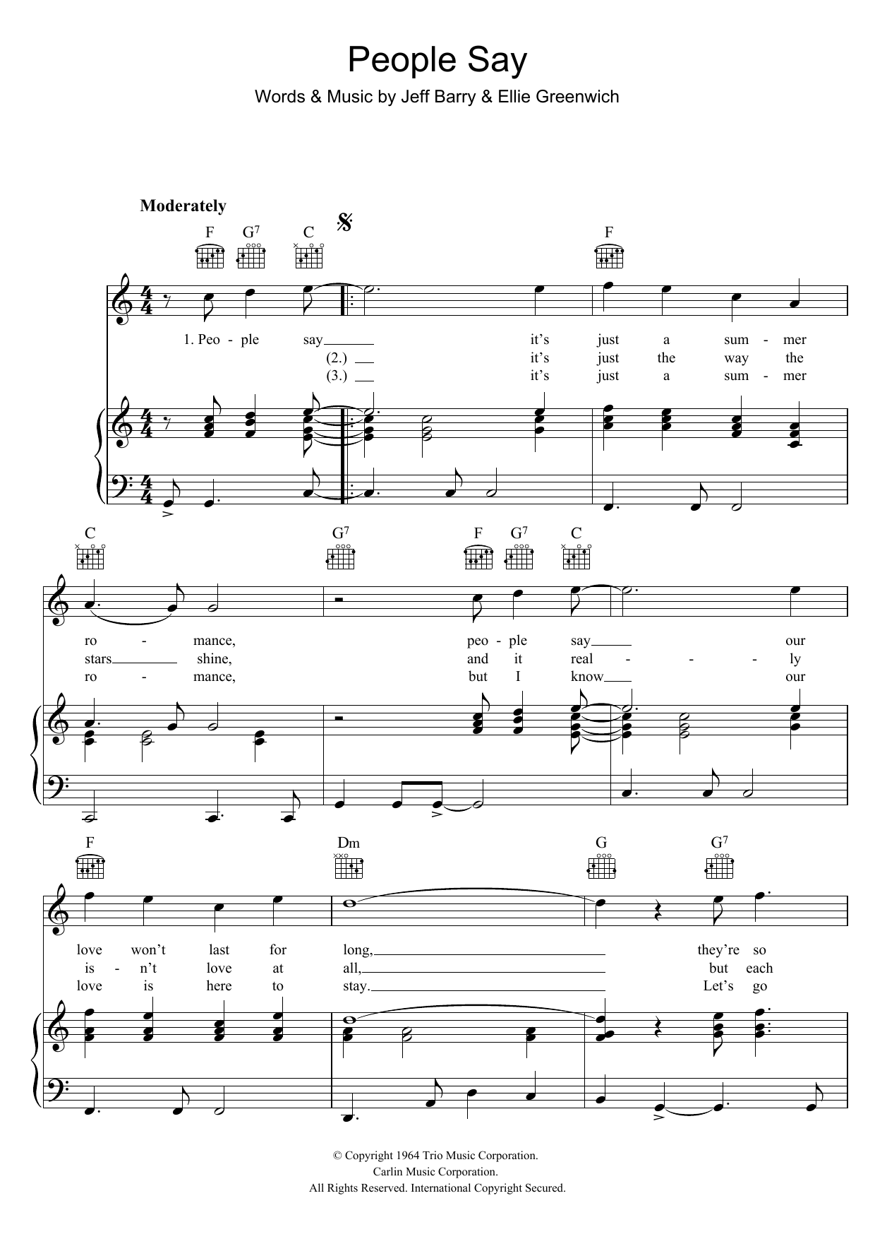 The Dixie Cups People Say sheet music notes and chords. Download Printable PDF.