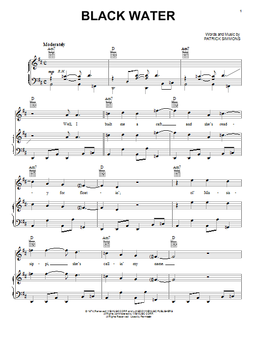 The Doobie Brothers Black Water sheet music notes and chords. Download Printable PDF.