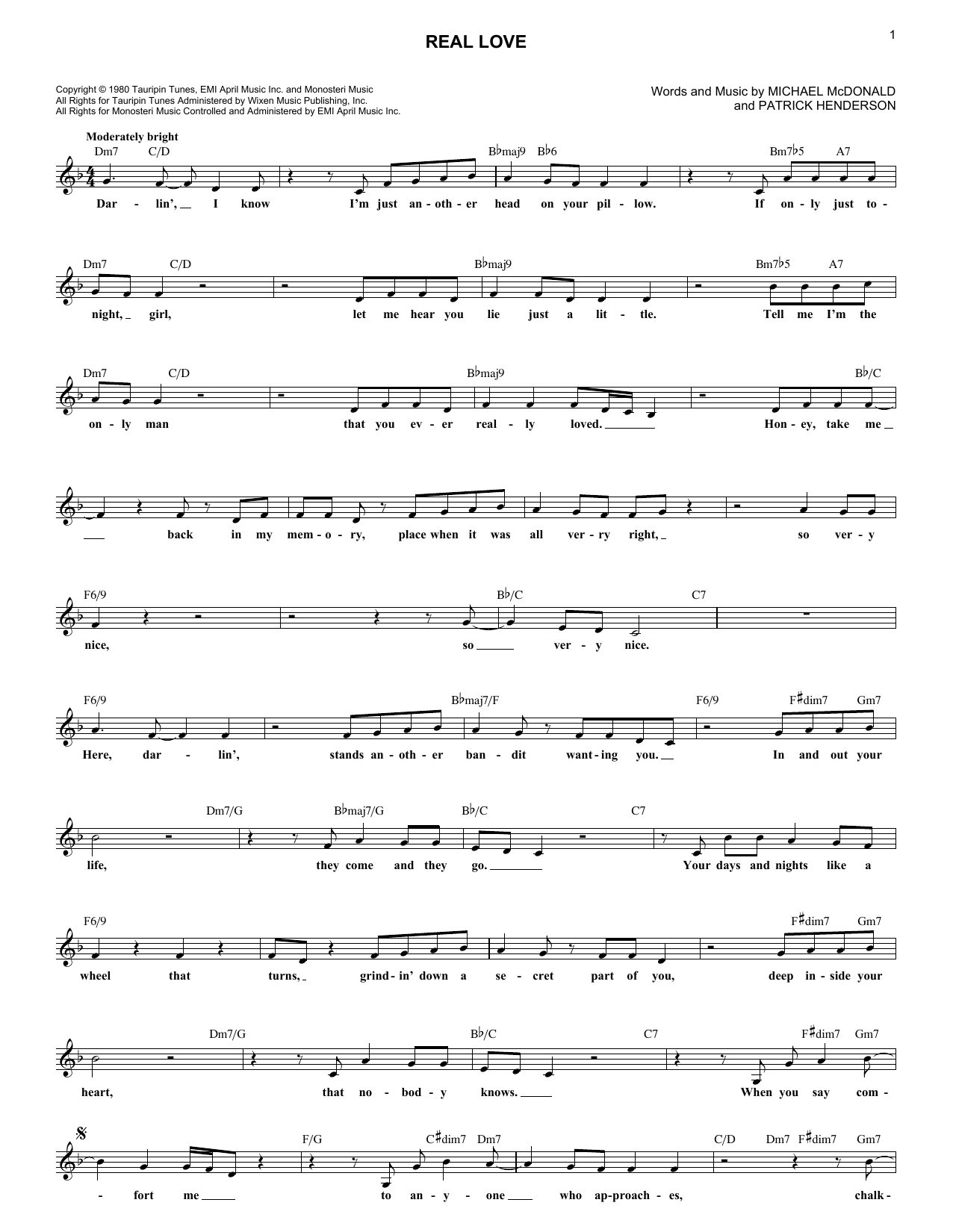 The Doobie Brothers Real Love sheet music notes and chords. Download Printable PDF.