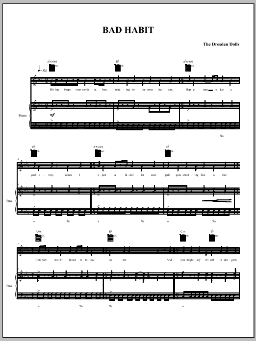 The Dresden Dolls Bad Habit sheet music notes and chords. Download Printable PDF.